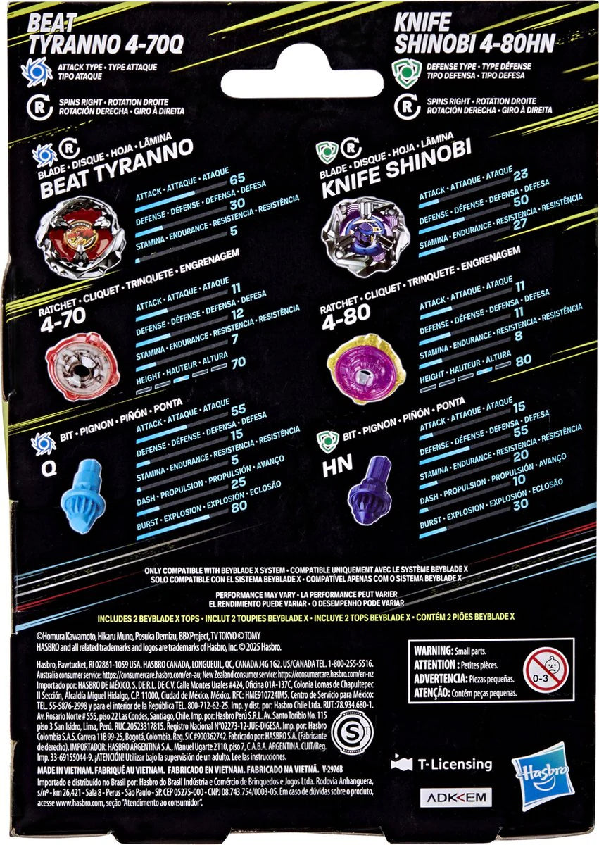 Hasbro - Beyblade X - Beat Tyranno 4-70Q en Knife Shinobi 4-80HN