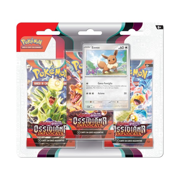 Pokemon - Blister 3 Bustine + 1 Carta Promo Eevee- Scarlatto e Violetto Ossidiana Infuocata- ITA