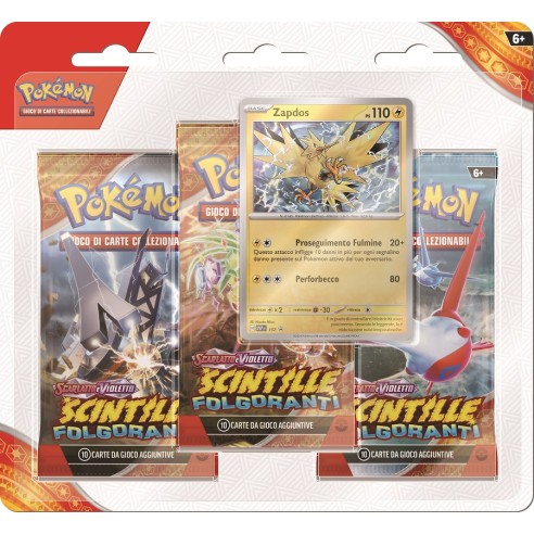 Pokemon - Blister 3 Bustine + 1 Card - Scintille Folgoranti Zapdos - ITA