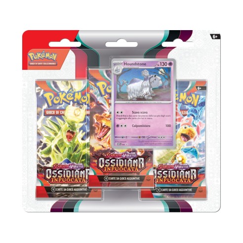 Pokemon - Blister 3 Bustine + 1 Carta Promo Houndstone - Scarlatto e Violetto Ossidiana Infuocata- ITA